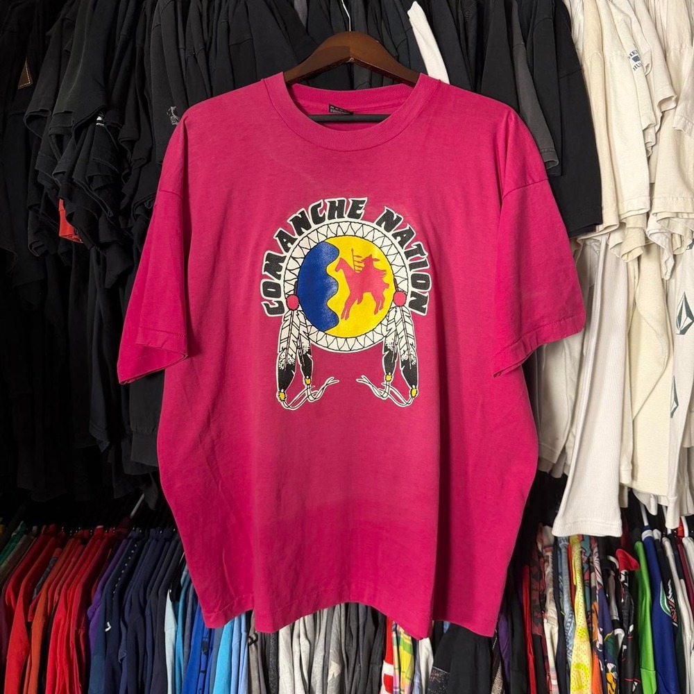Vintage 90s Comanche Nation Shirt Mens 2XL Pink Native Tribe Pride Single Stitch